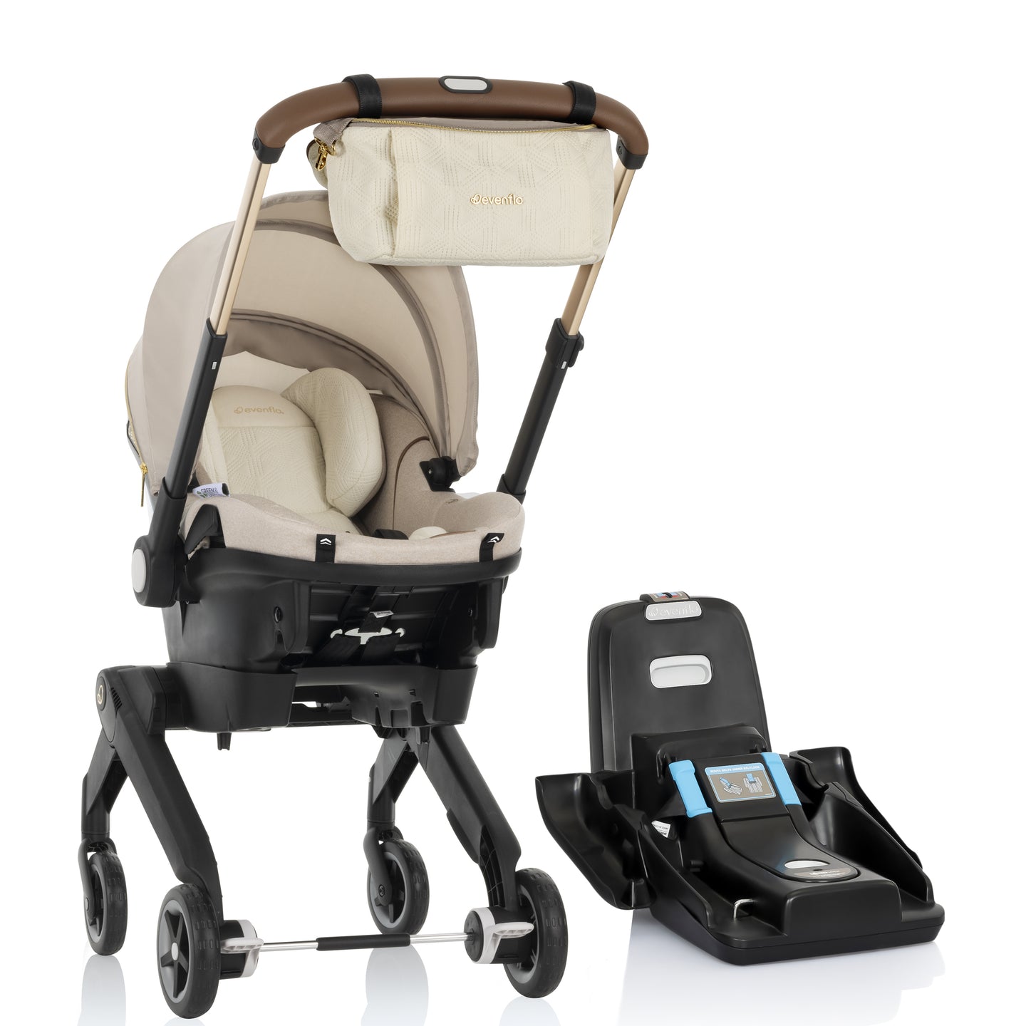 Evenflo - Shyft DualRide with Carryall Storage Infant Car Seat and Stroller Combo with Green & Gentle Fabric - Champagne